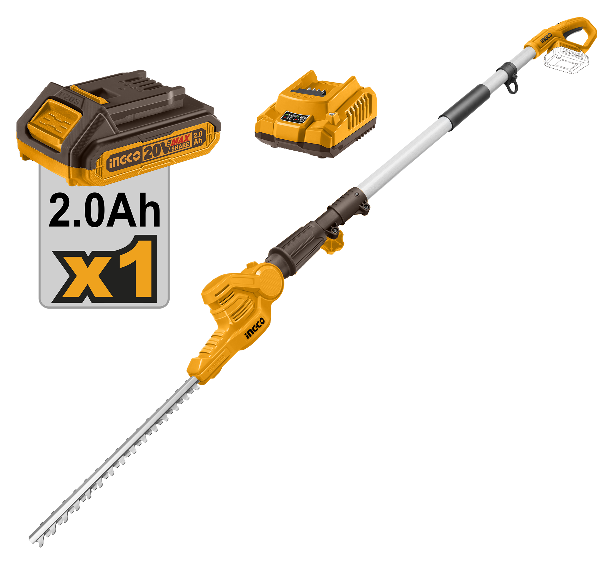 INGCO 20V Cordless Garden Pole Hedge Trimmer