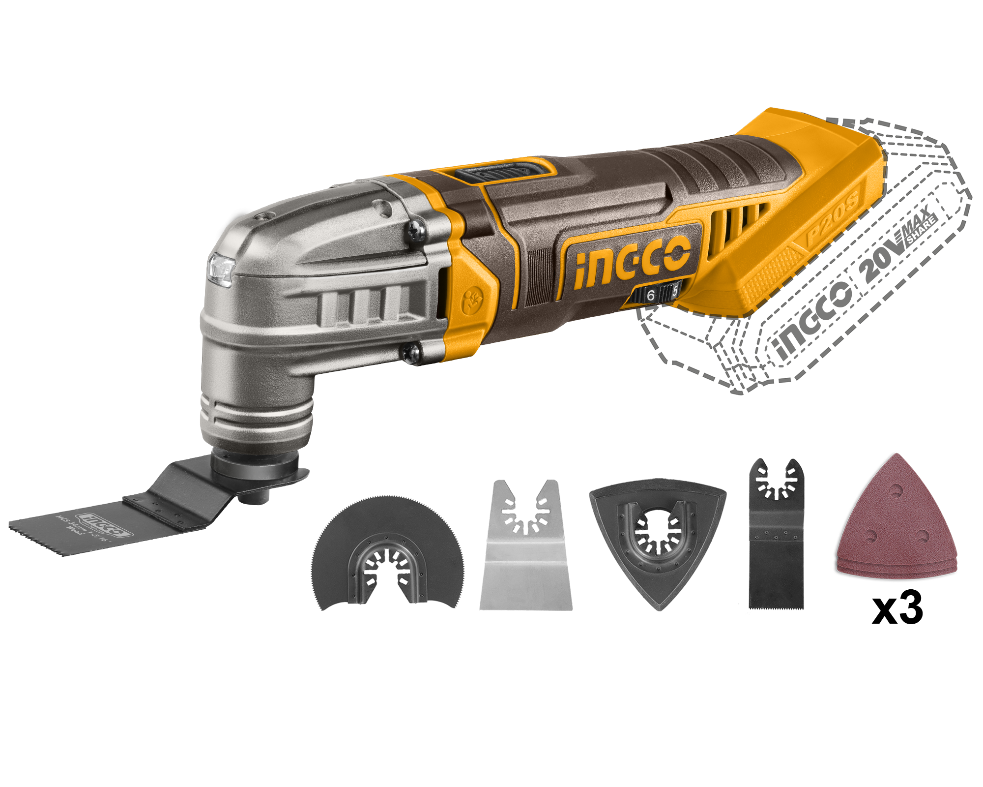INGCO 20V 6-Speed Oscillating Cordless Multi tool (Body Only)
