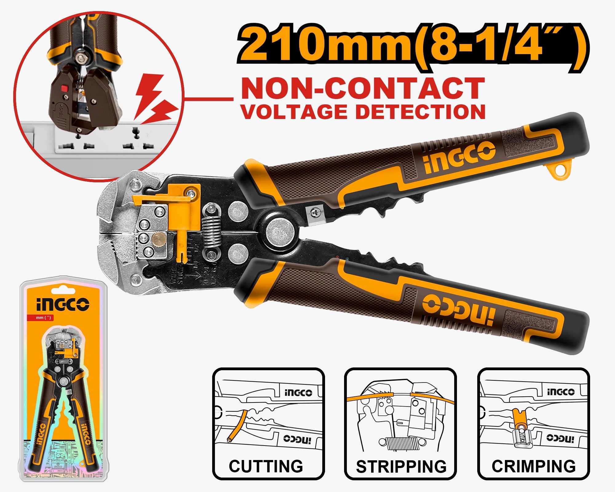 INGCO 4in1 Automatic Wire Stripper, Cutter, Crimper with Voltage Detection 0.2 to 6 mm squared