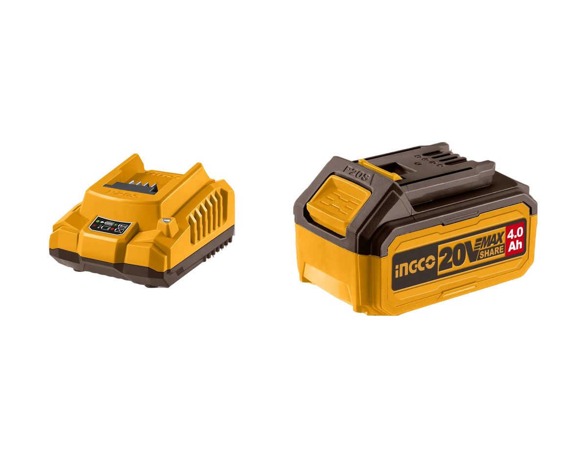 INGCO P20S 4.0Ah 20V Li-Ion battery and fast intelligent charger kit FBCPK1214E with LED power indicator