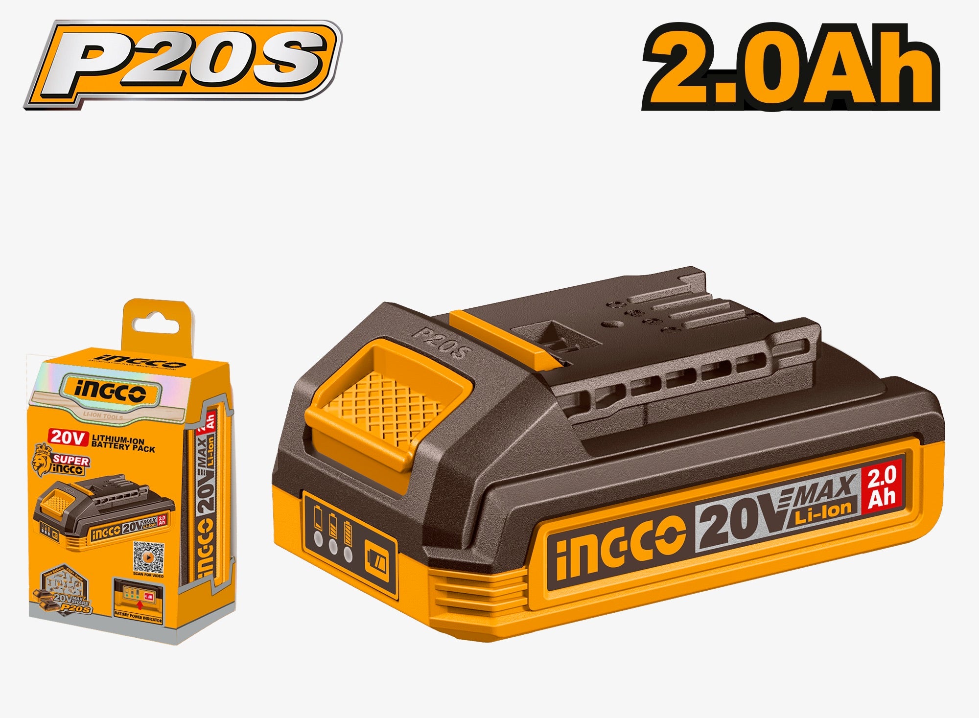 INGCO 20V 2.0Ah Lithium-ion battery pack P20S - See POSTAGE GUIDE