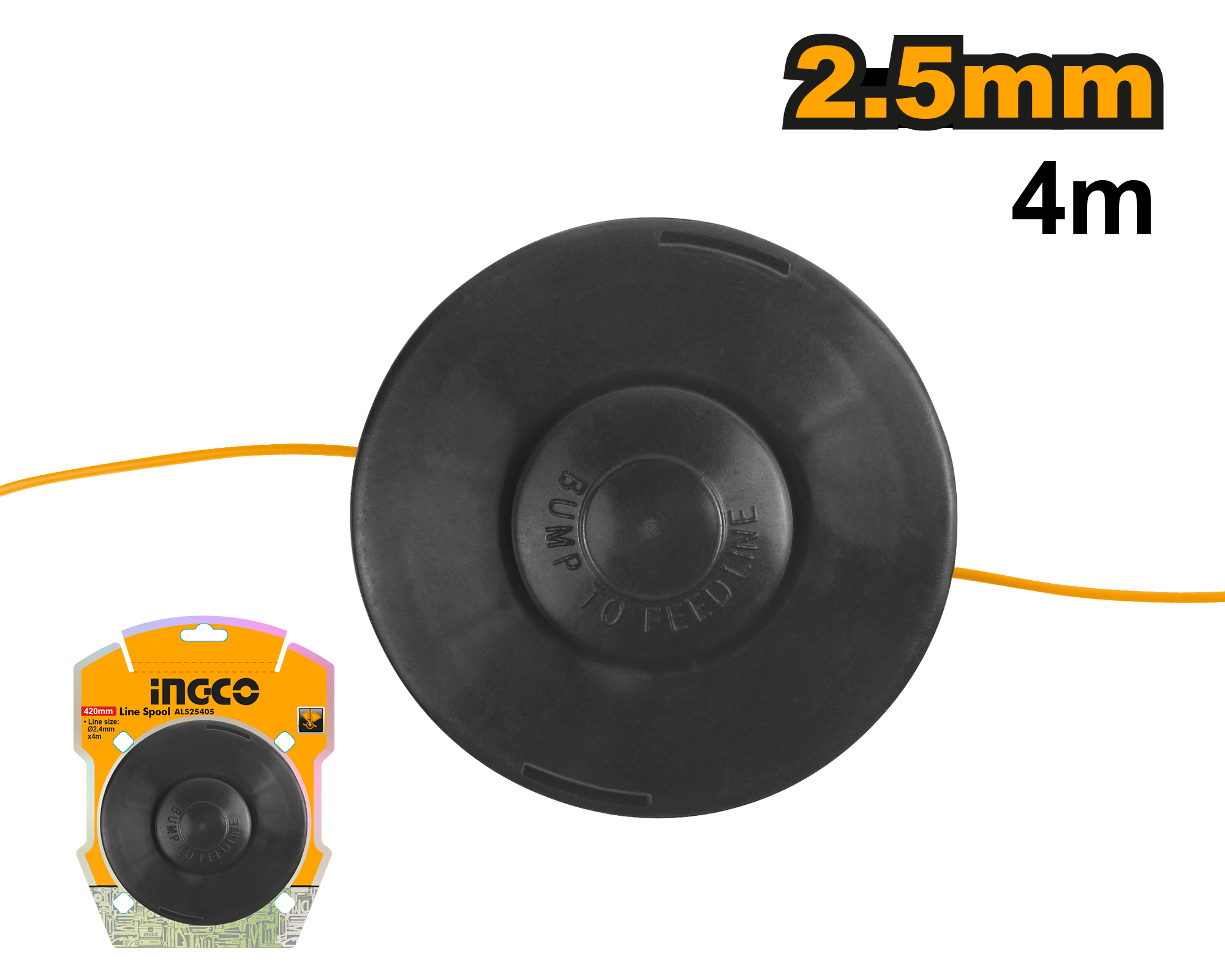 INGCO Replacement Line Spool 2.5 mm × 4 m for Grass Trimmers & Brushcutters