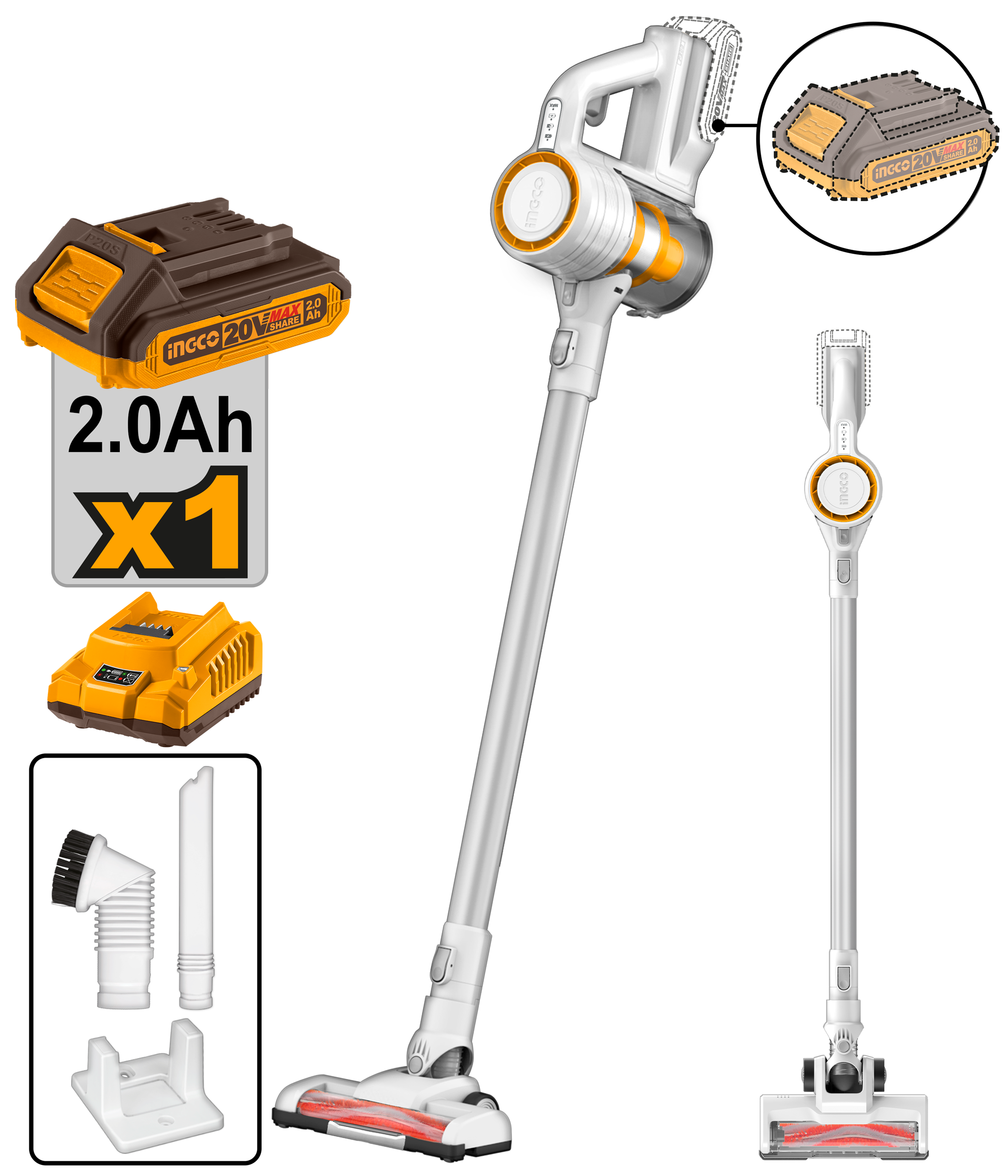 INGCO 120w Stick Vacuum cleaner - Lightweight Cordless 20V Battery