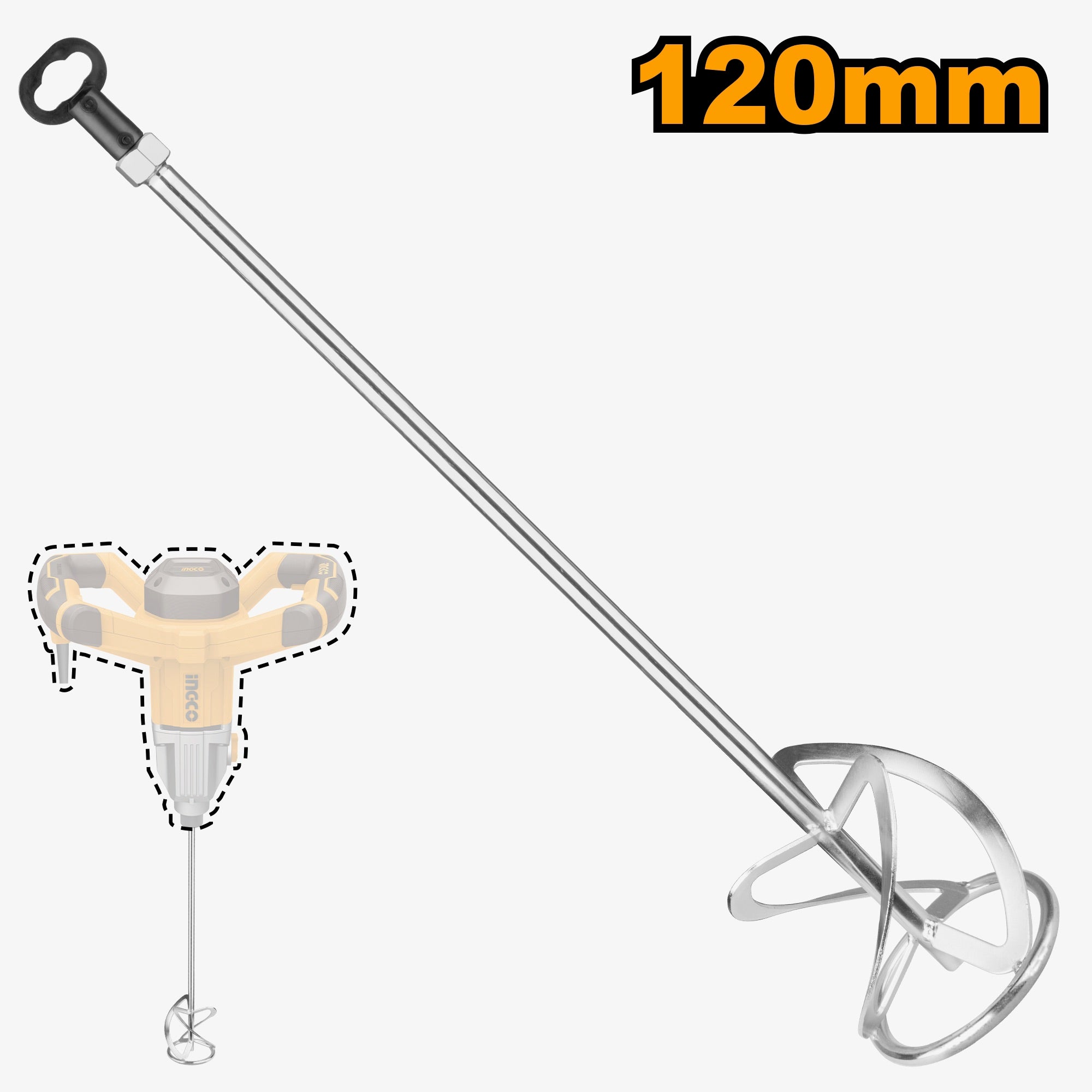 INGCO Mixing Paddle 120mm x 600mmwith M14x2 Fitting for Mortar, Plaster, Paint & Adhesive Mixing