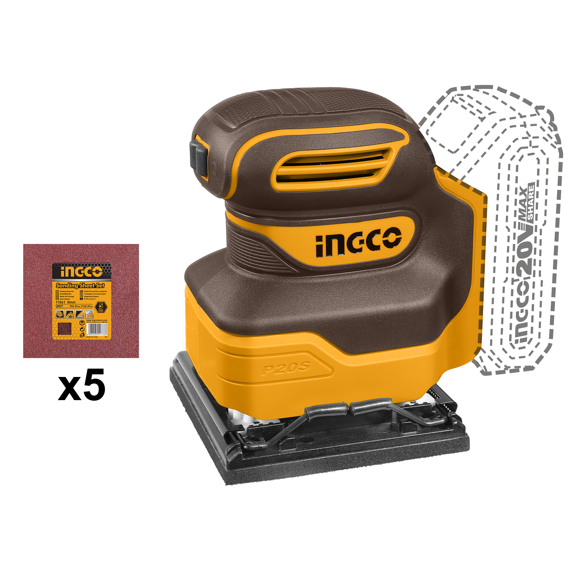 INGCO Sheet Sander 110x100mm - Cordless Battery (Body Only)
