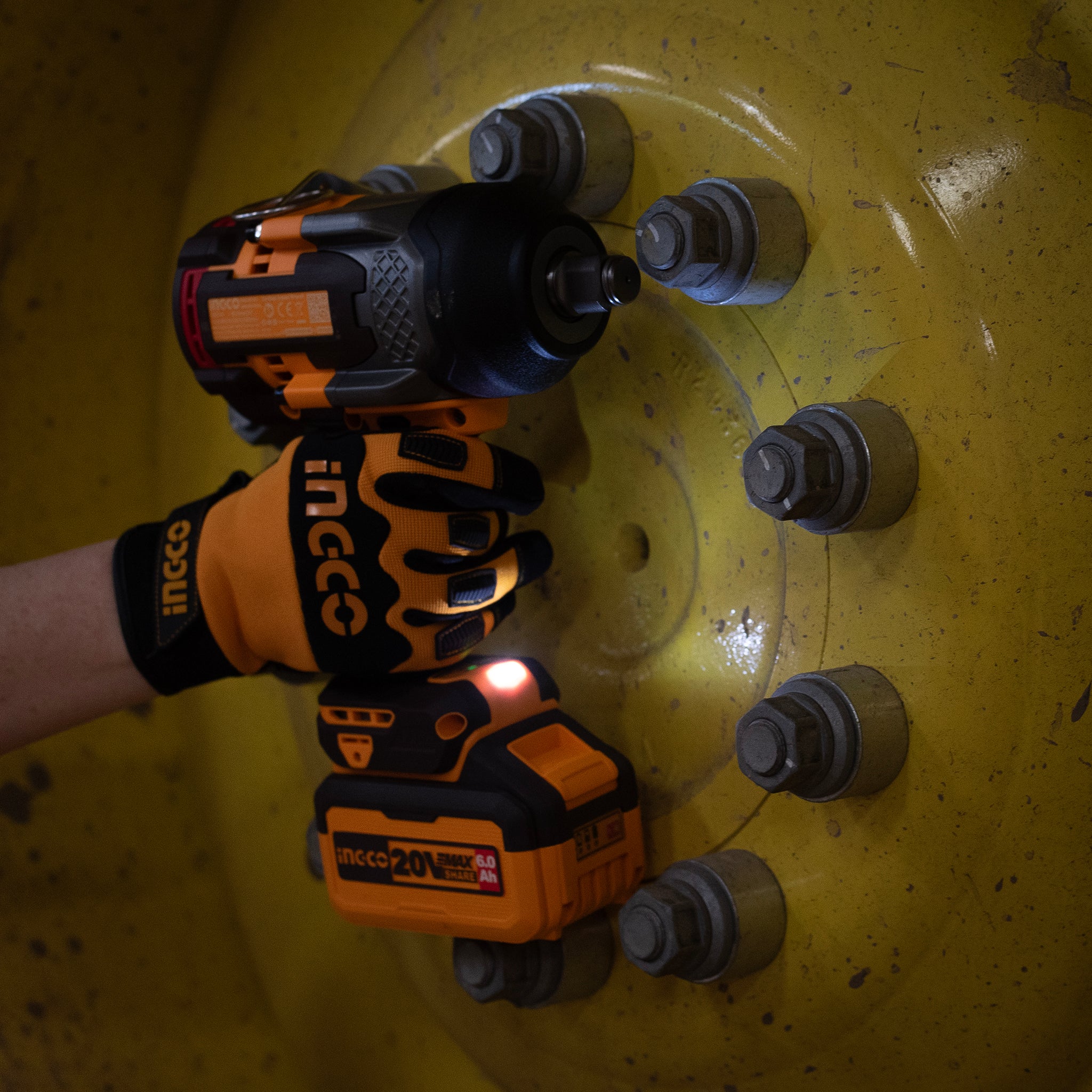 INGCO Impact Wrench 3/42", 1350 Nm Torque, Brushless Cordless 20V, 3-Speed, LED Light. (Body Only)