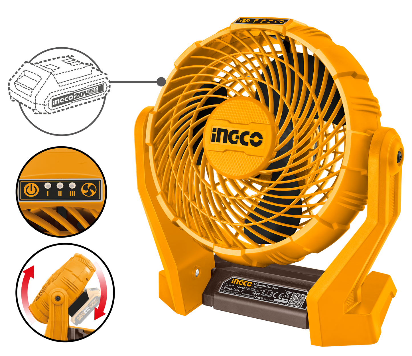 INGCO 20V 7Inch Adjustable Cordless Ankle Fan (Body Only)