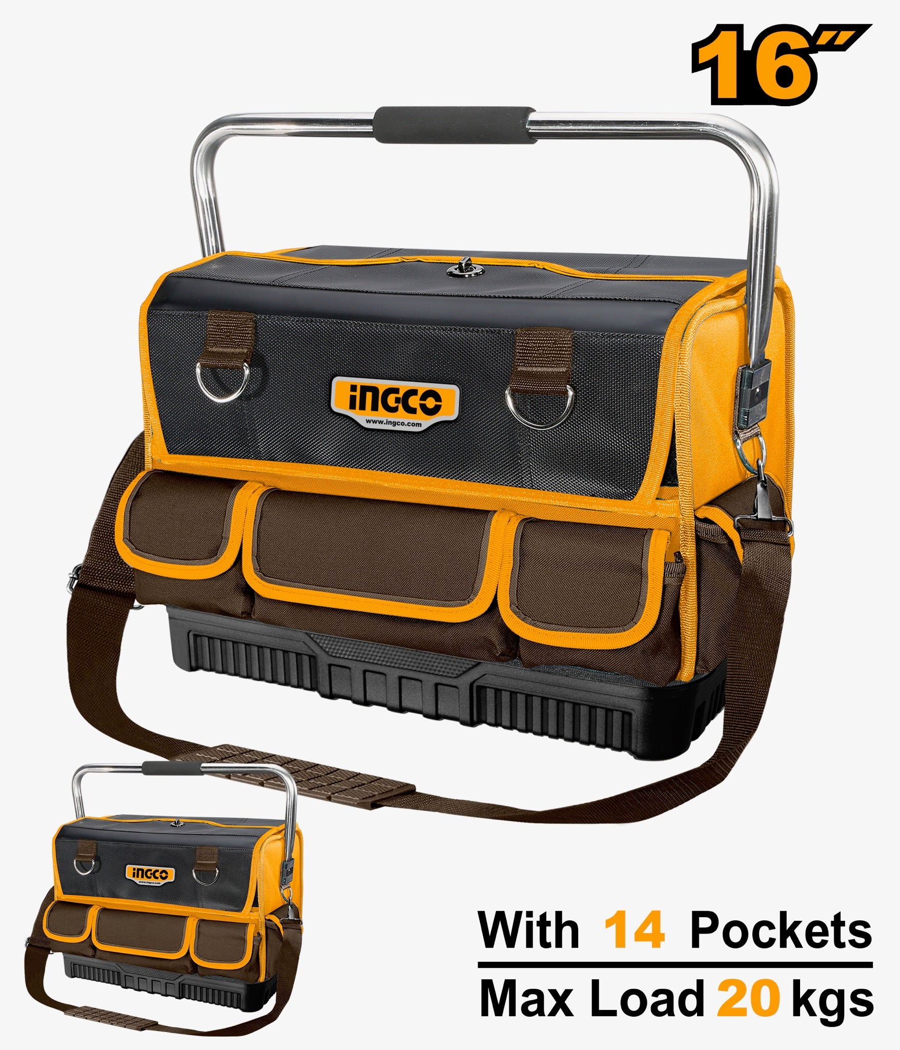INGCO 16" Tool Bag 14 Pockets and Steel Handle