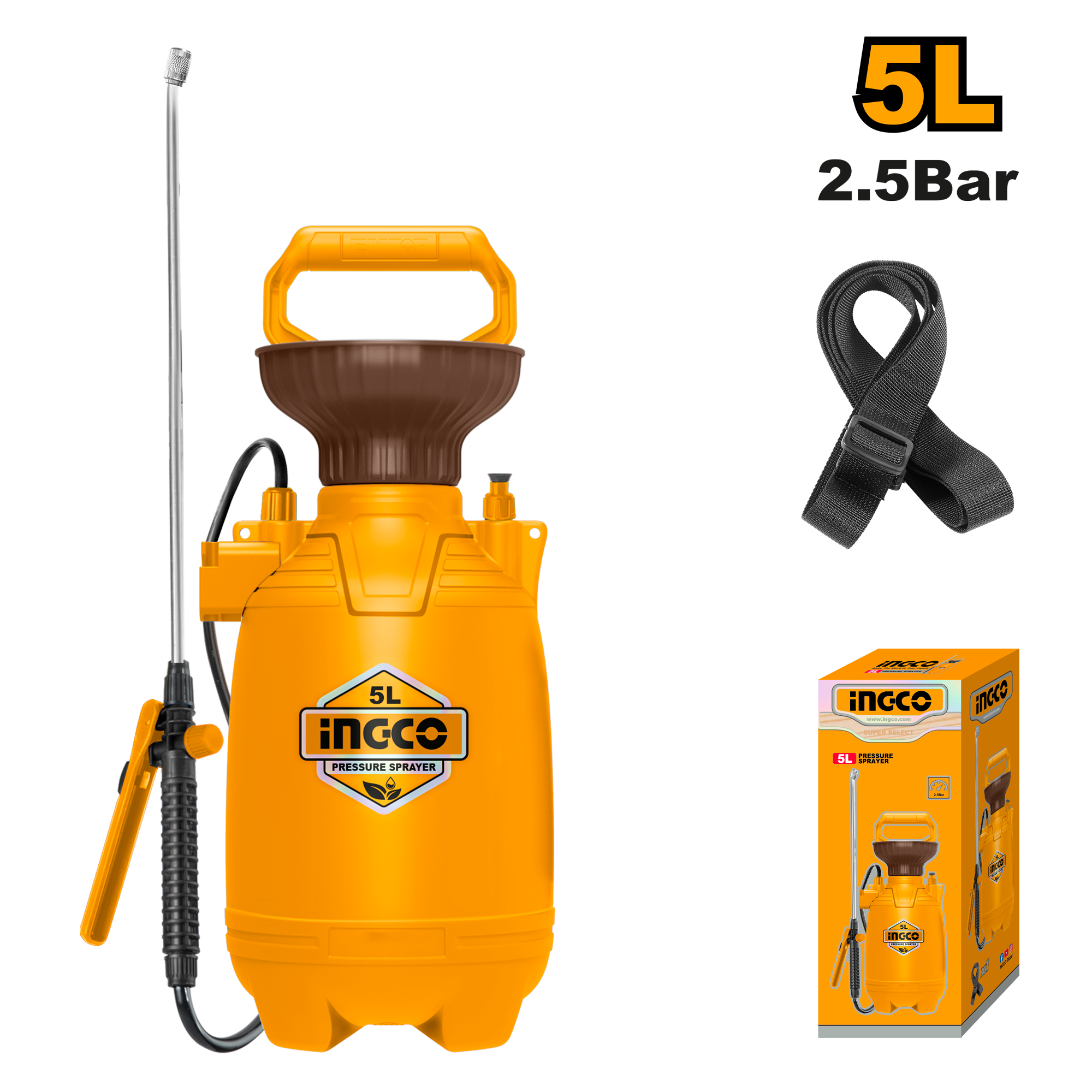 INGCO Pressure Sprayer 5L with Flexible Hose 2.5 Bar Pressure