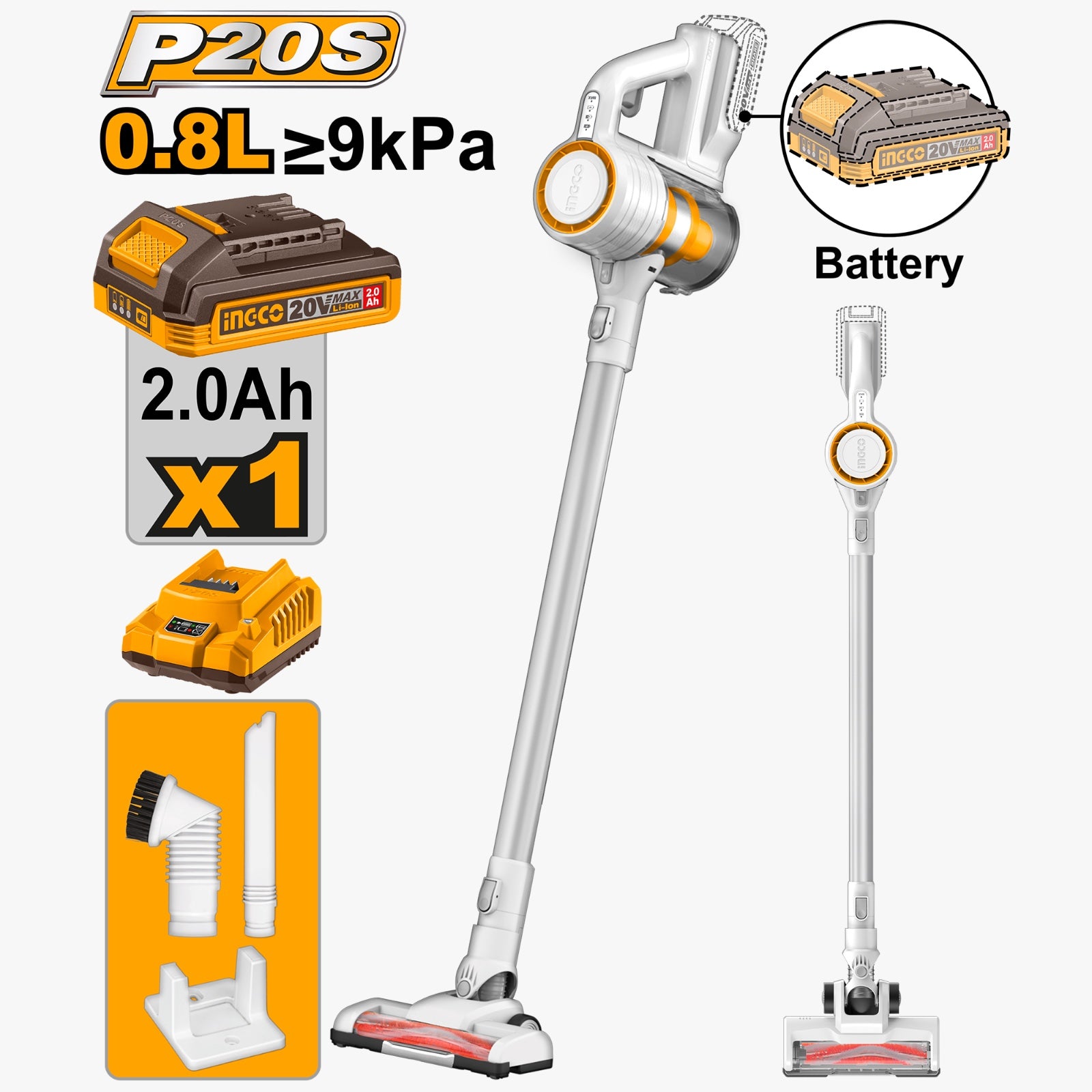 INGCO 120w Stick Vacuum cleaner - Lightweight Cordless 20V Battery
