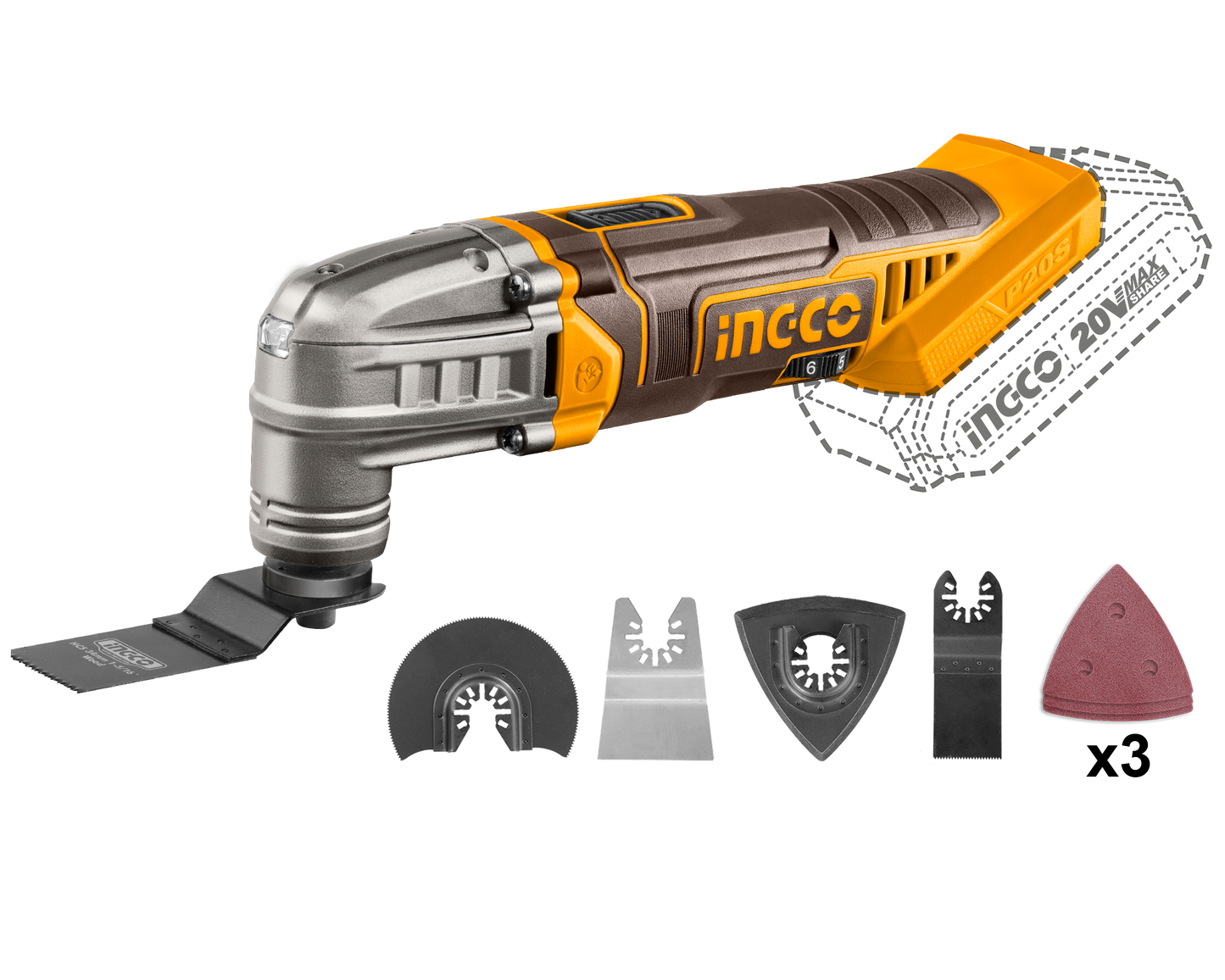INGCO 20V 6-Speed Oscillating Cordless Multi tool (Body Only)