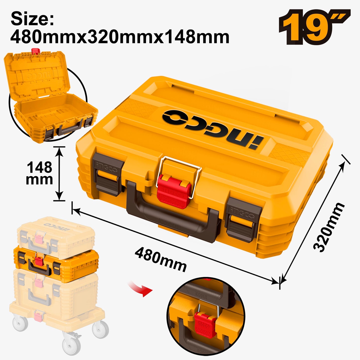 INGCO Stackable 19 Inch Plastic Toolbox 480 x 320 x 148
