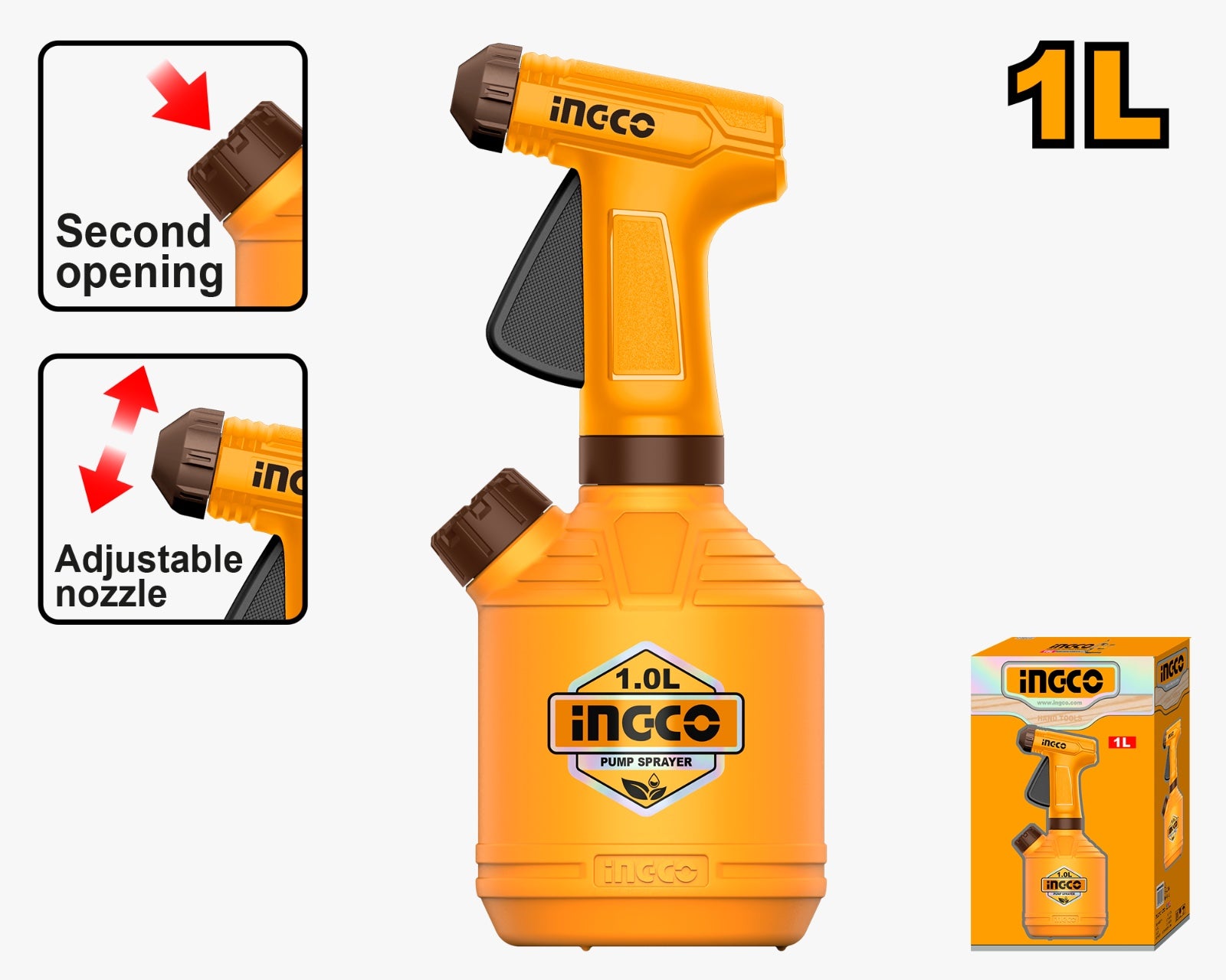 INGCO 1L Pump Sprayer with adjustable nozzle