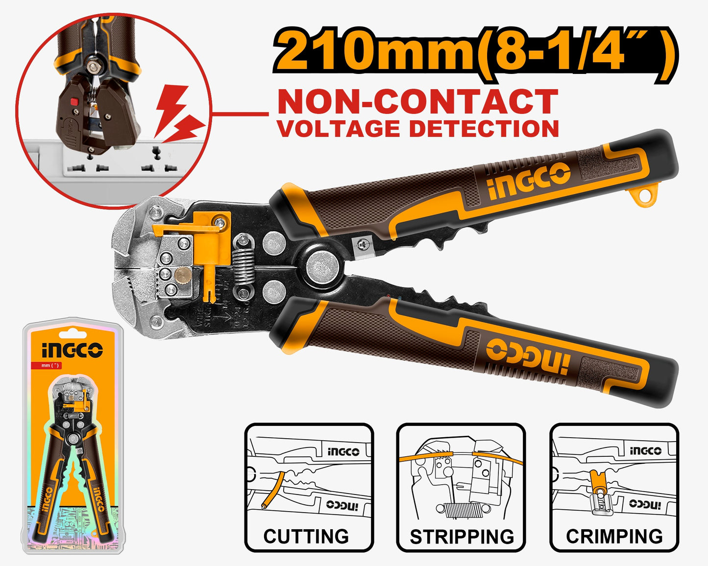 INGCO 4in1 Automatic Wire Stripper, Cutter, Crimper with Voltage Detection 0.2 to 6 mm squared