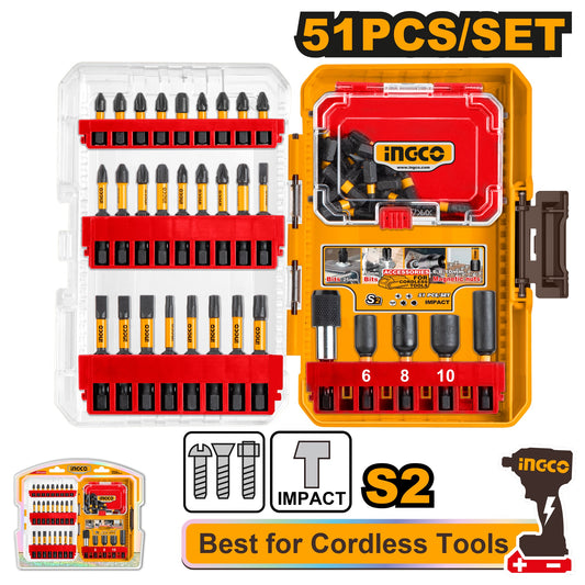 INGCO Impact Screwdriver Bit Set, 51-Piece, S2 Steel, Magnetic Driver. Nut-Drivers