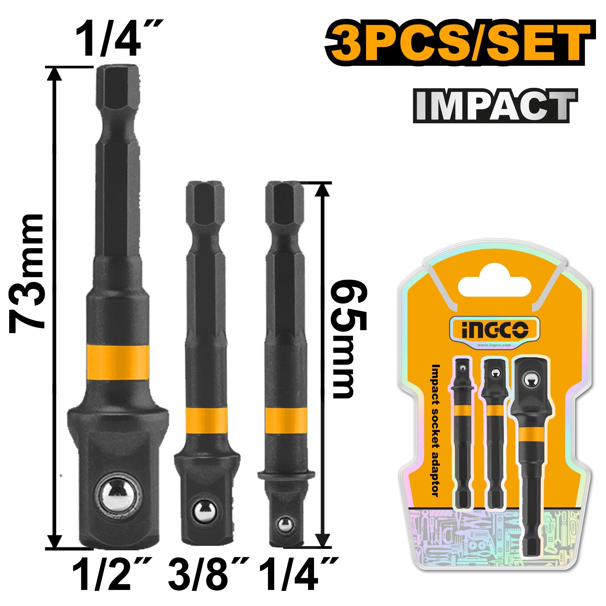 INGCO 3-Piece Impact Socket Adaptor Set 1/4