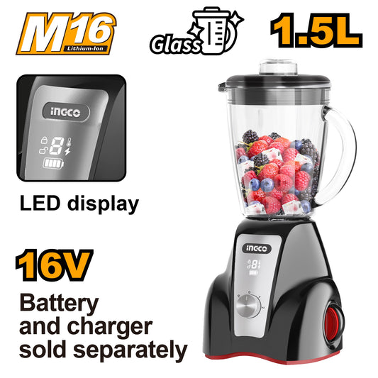INGCO Cordless Stand Blender 1.5L Glass Jug, 300W, 2 Speed and Pulse. Battery and Charger sold separately.