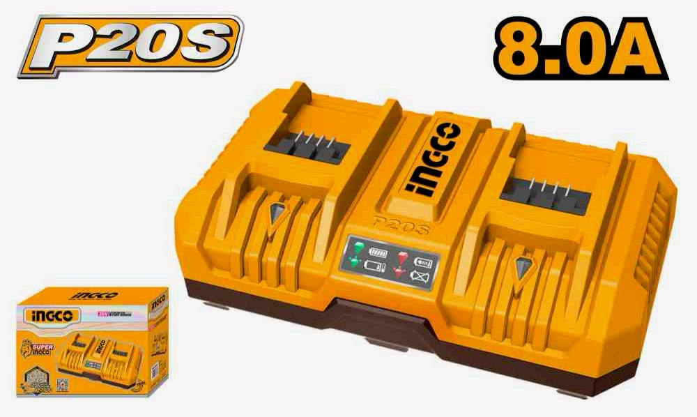 INGCO P20S dual port battery charger FCLI2082 with LED charge indicators per port