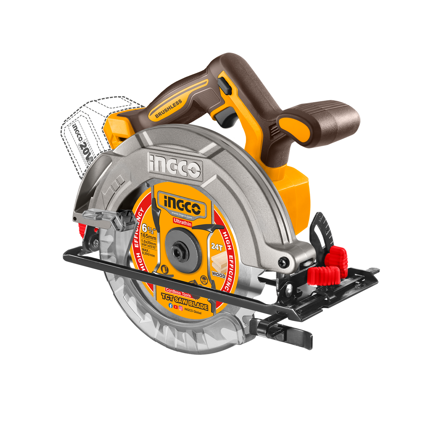 INGCO 20V Brushless Cordless Circular Saw 165mm (Body Only)