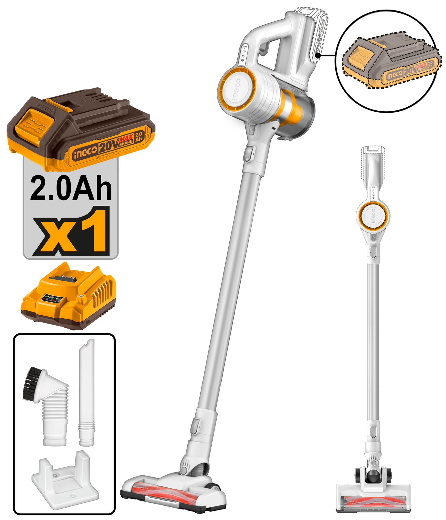 INGCO 120w Stick Vacuum cleaner - Lightweight Cordless 20V Battery