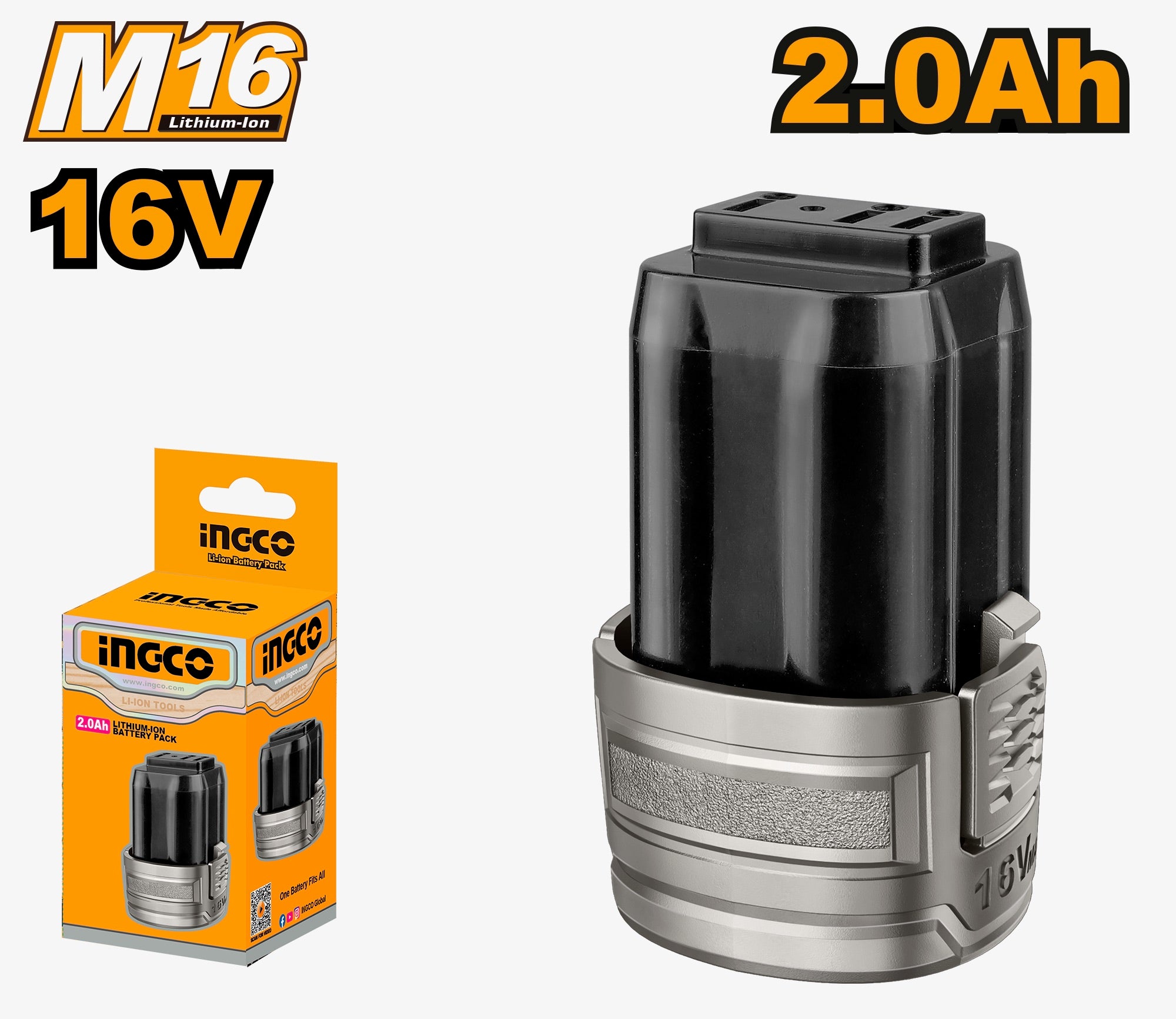 INGCO 16V 2.0 Ah Li-Ion Battery Pack for M16 System See POSTAGE GUIDE