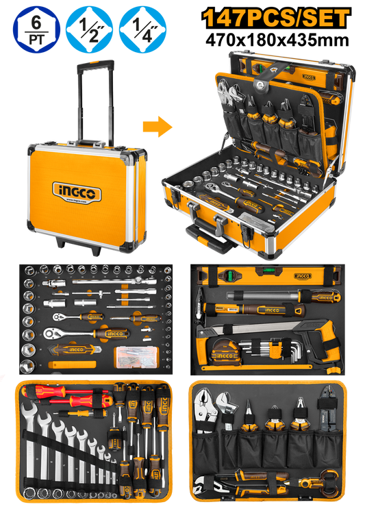 INGCO Hand Tools Set 147-Piece in Metal Case Professional