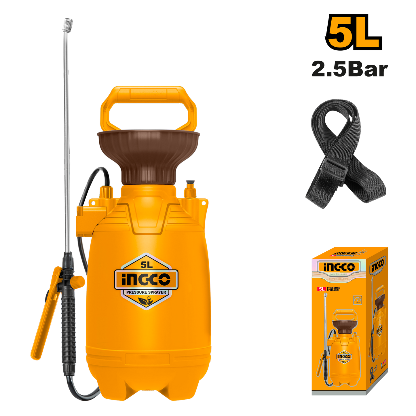 INGCO Pressure Sprayer 5L with Flexible Hose 2.5 Bar Pressure