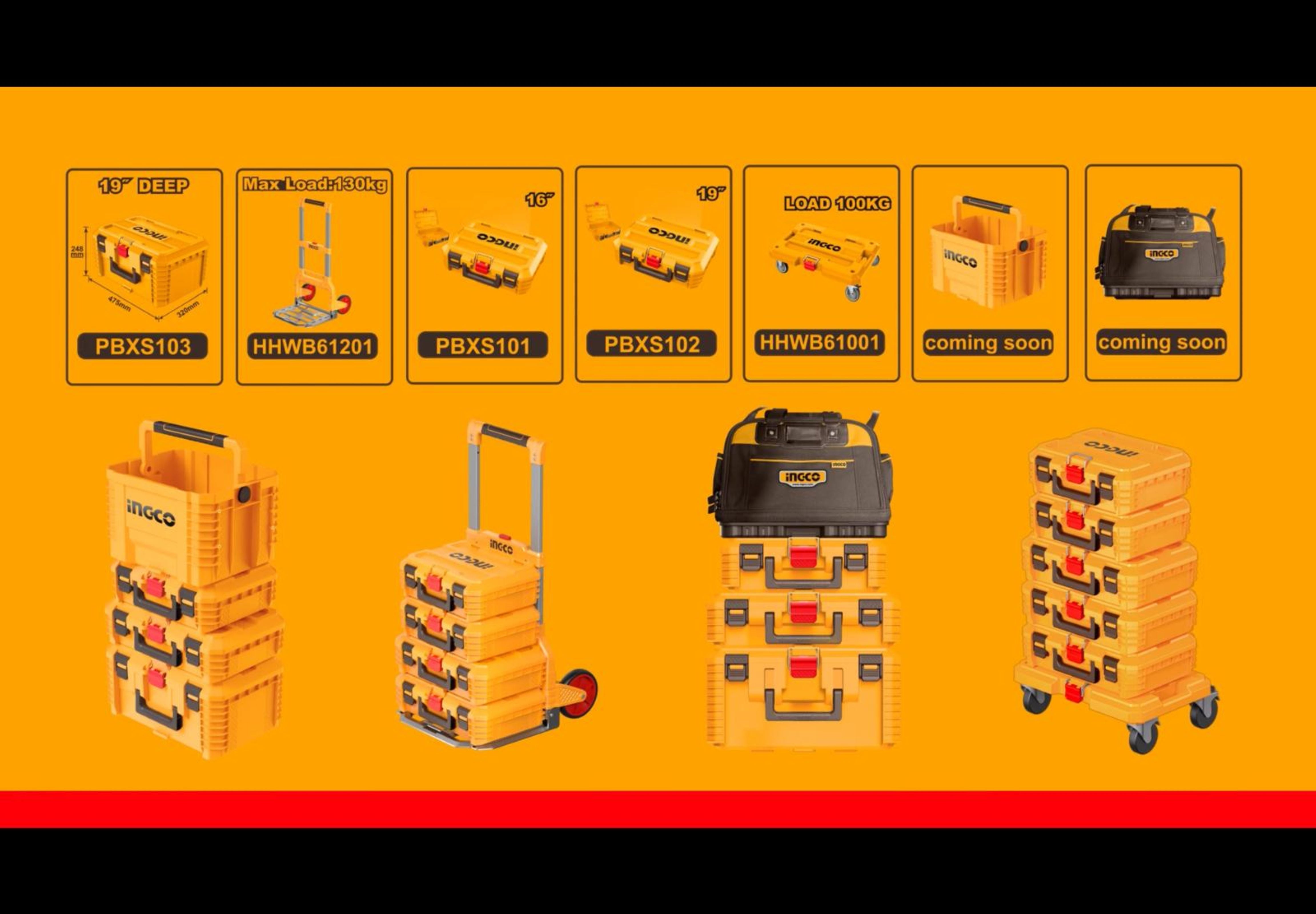 INGCO Stackable 16 Inch Plastic Toolbox 410x320x148 mm, 15kg Load, Portable and Durable