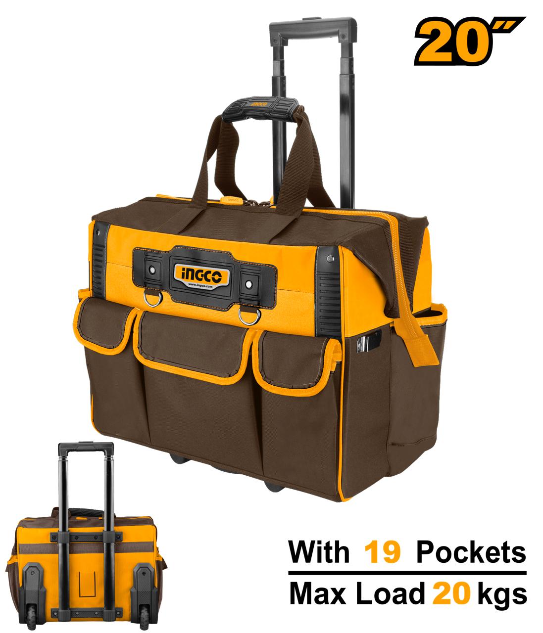 INGCO Rolling Rigid Tool Bag Max Load 20kg Telescopic Handle