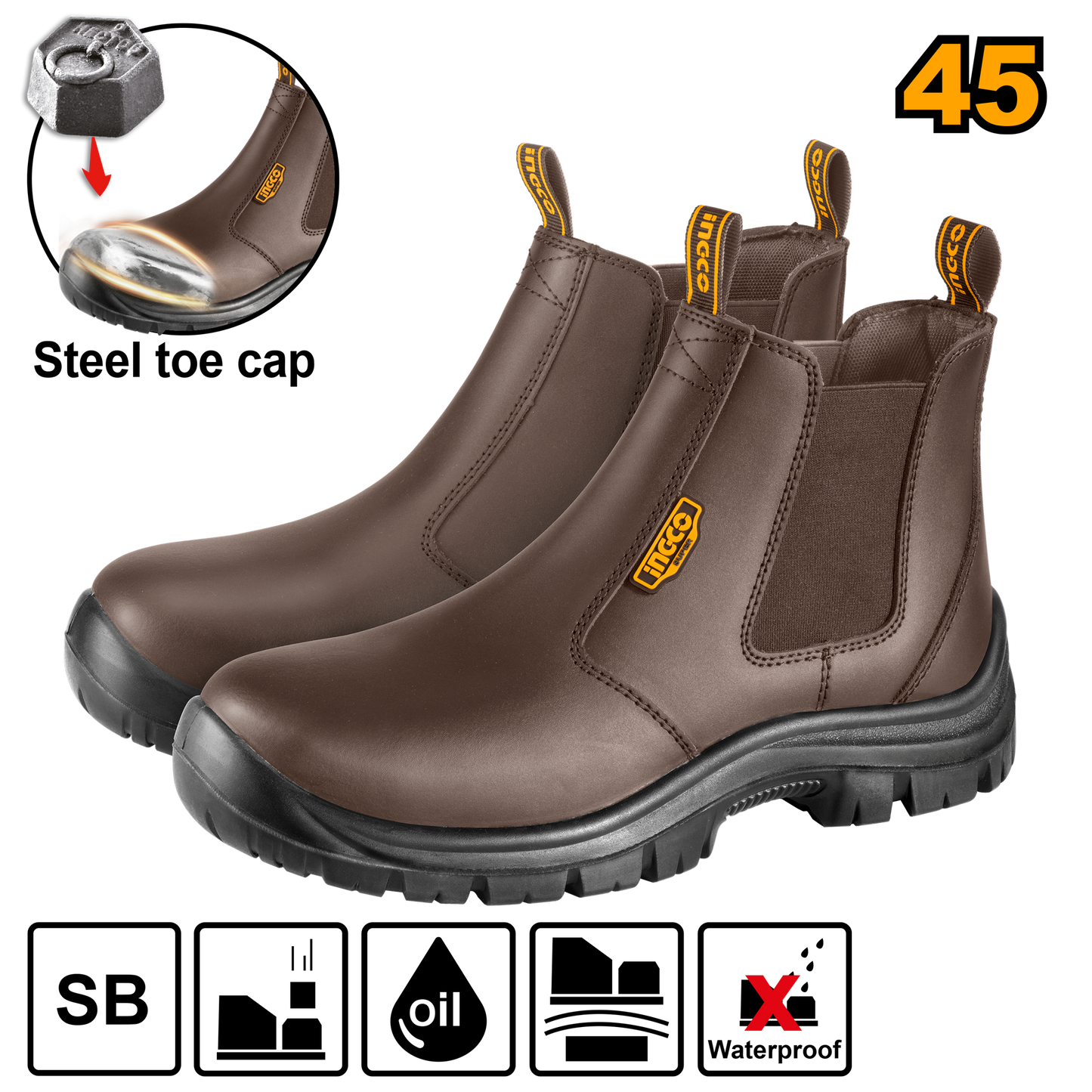 INGCO Steel Cap Toe Safety Boots Oil Resistant & Shock Absorbant Size 45